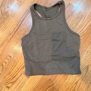lululemon athletica army Green ebb to street waist length Tank Top